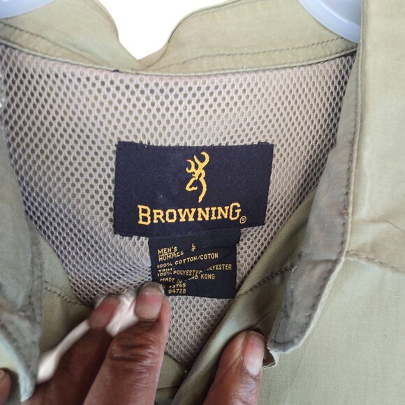 Browning Mens Short Sleeve Shirt size L Olive Green Cotton Polyester - Picture 5 of 5